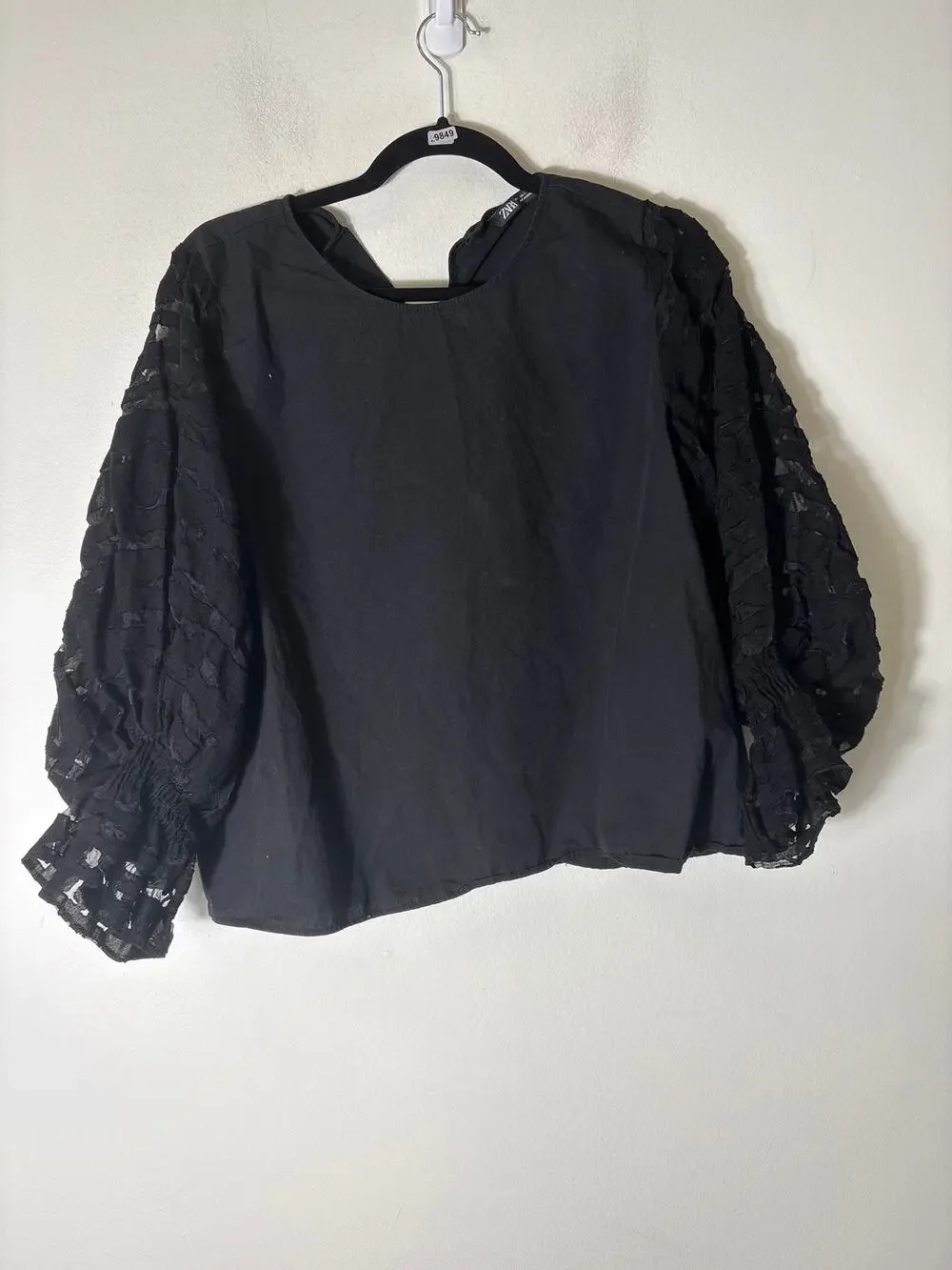 Zara Black Sheer Long Sleeve Top Sz L
